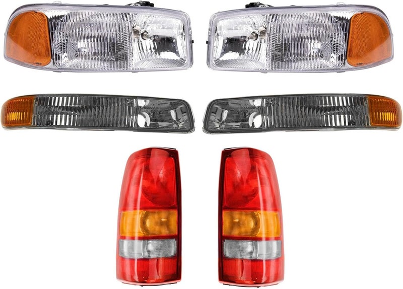 TRQ 6 Piece Driver & Passenger Side Headlight Parking Light Tail Light Assembly Set Compatible with 1999-2002 Chevy Silverado 1500 2500 & HD 1999-2003 GMC Sierra 1500 2500 With Fleetside Bed GM2502188 - Image 3